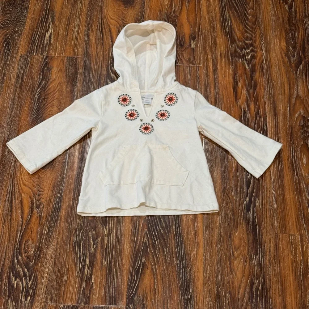 Baby Gap 18-24M Hoodie Toddler White Embroidered Boho Pullover Pocket Sweater